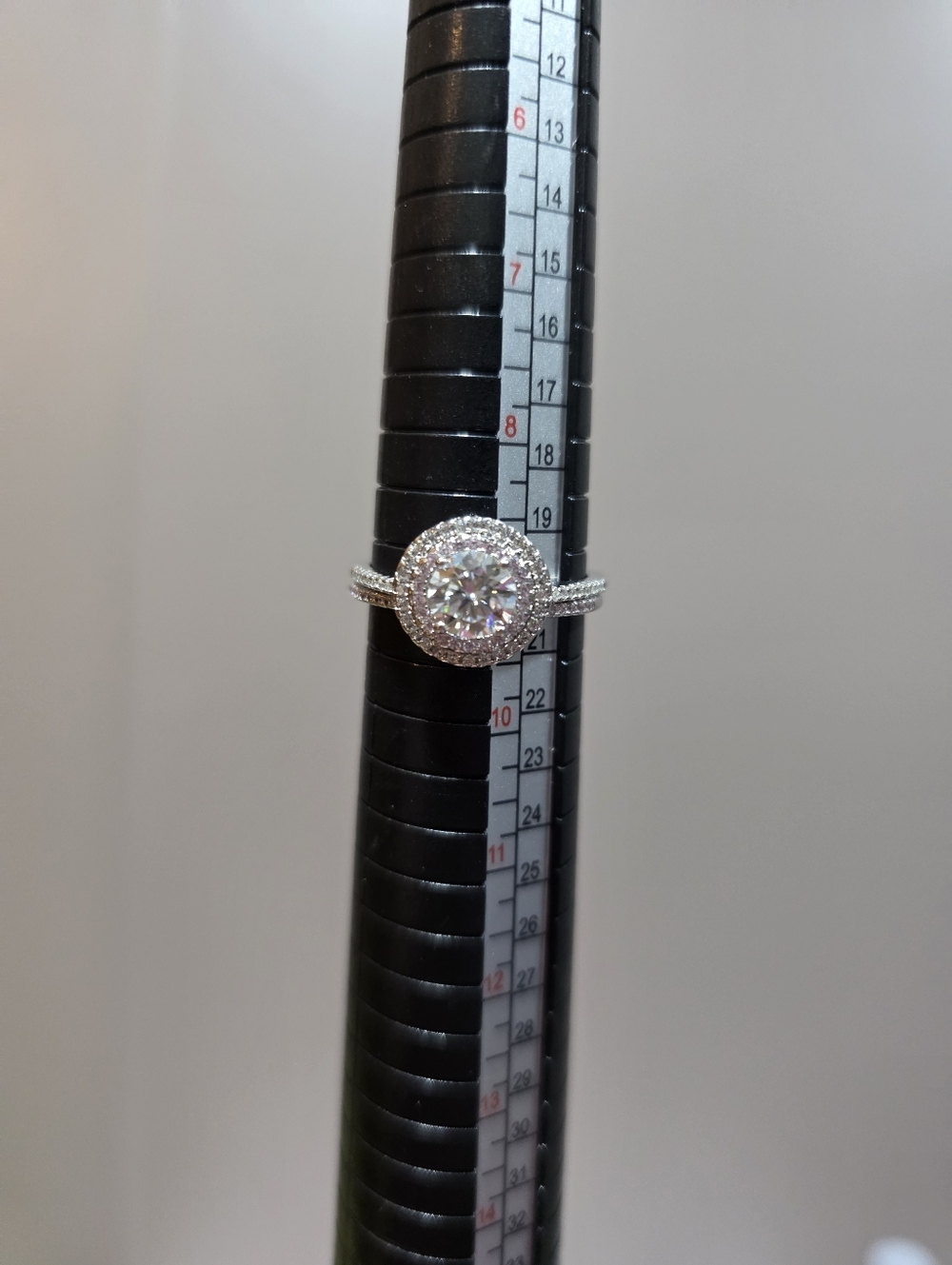 2 Rings (Set) Size9 Silver Halo Round-Cut 1.0ct Moissanite  - White& Soft Pink